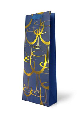 Foiled Gold Wine Glasses on Blue