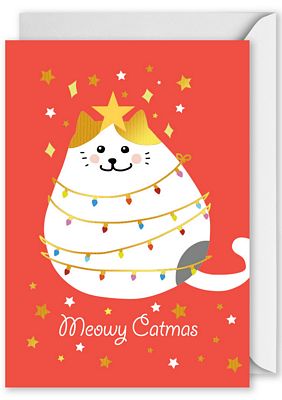Foiled Meowy CatmasCat wrapped in Christmas Lights