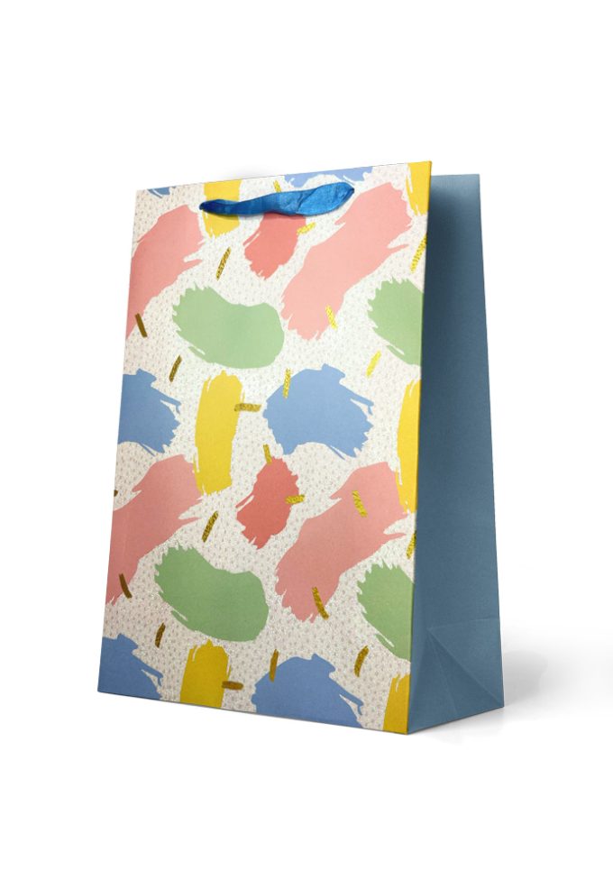 B1003L GIFT BAG LARGE COLOURED PAINT DABS WITH GOLD FOIL