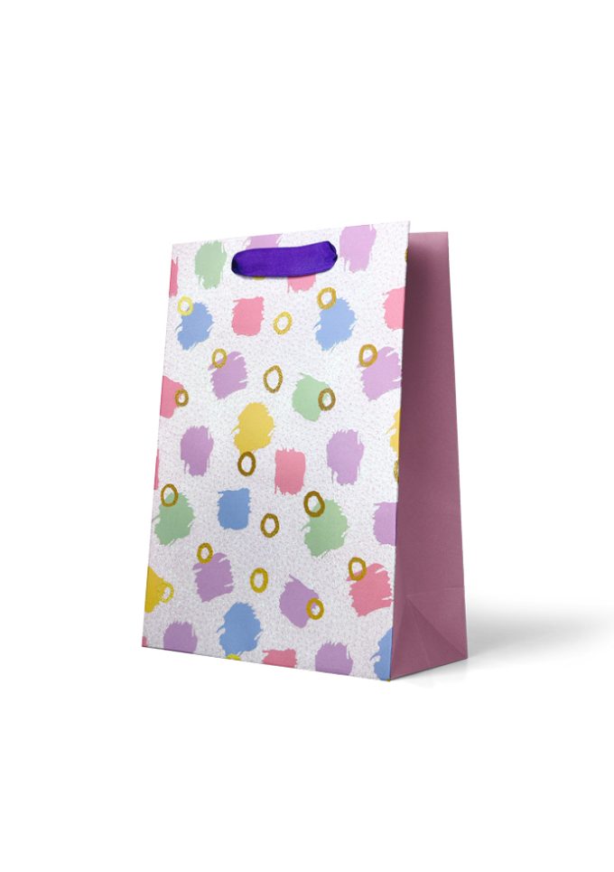 GIFT BAG MEDIUM Pastel Paint Dabs with Glitter on