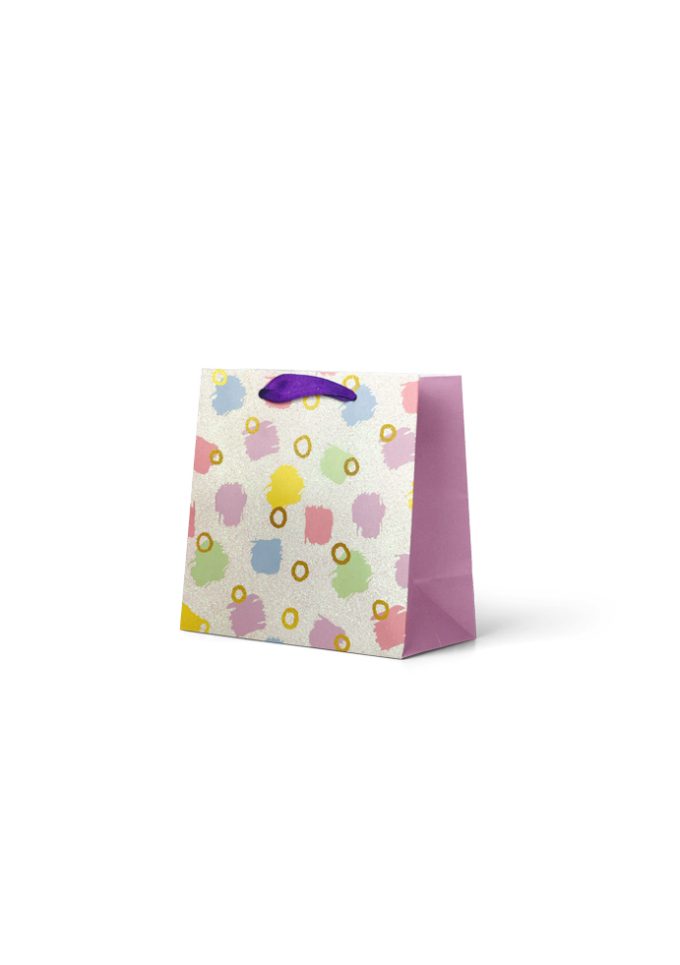 B1004S Gift Bag Small Multi Coloured Paint Dabs on White