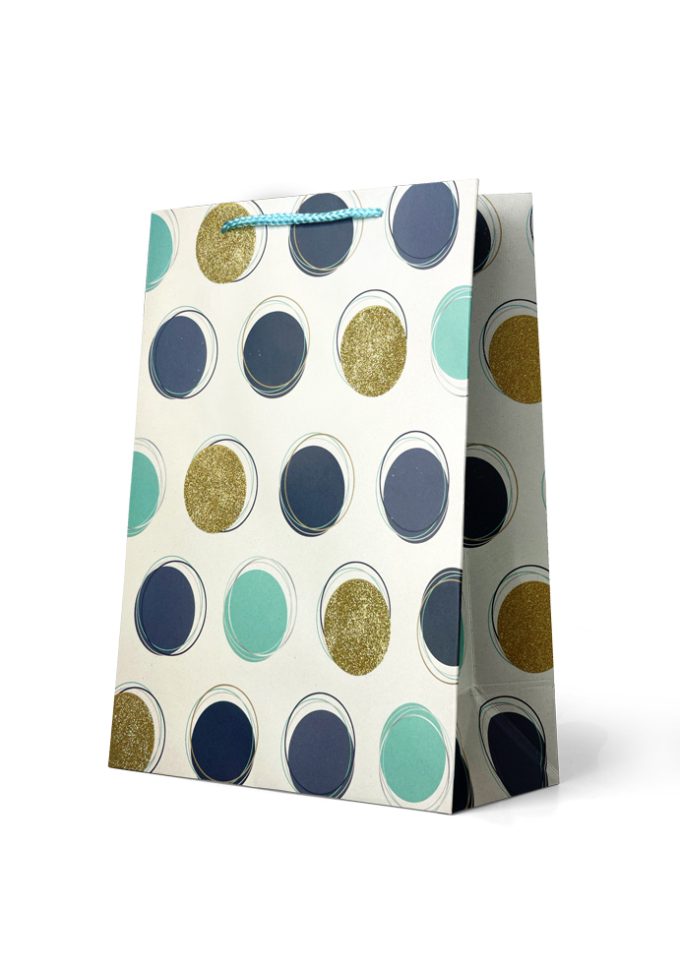 B1006L Gift Bag Large Blue & Silver Glitter Spots on Whit