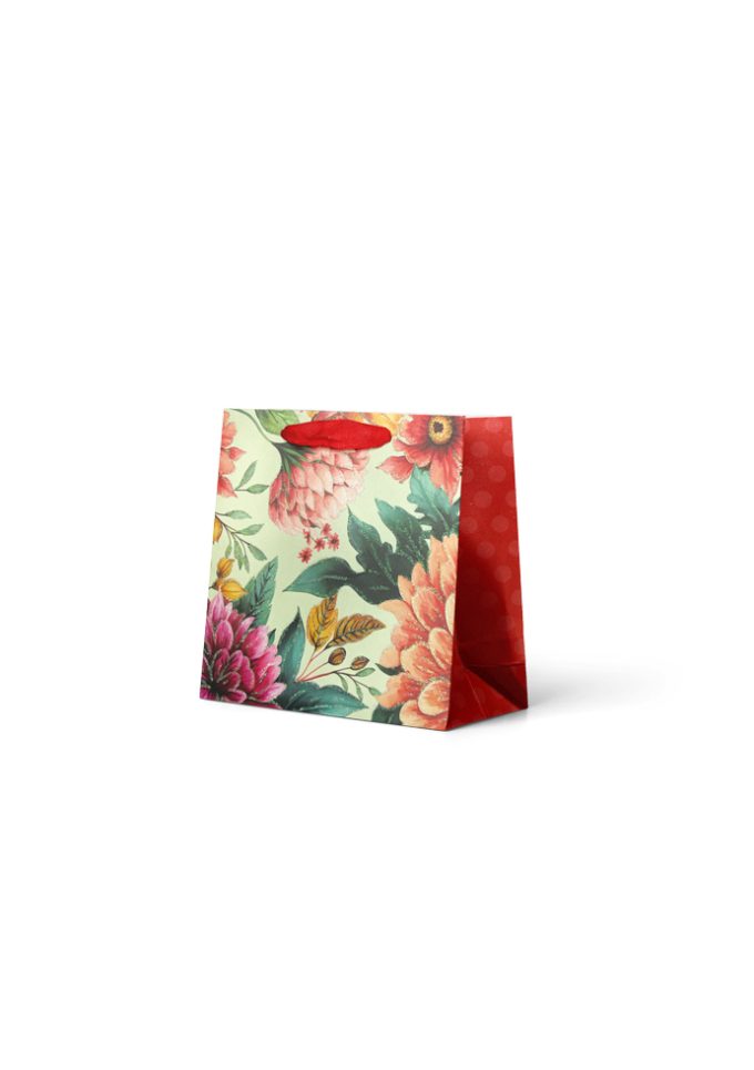B1011S Gift Bag Small Floral on Green with Glitter