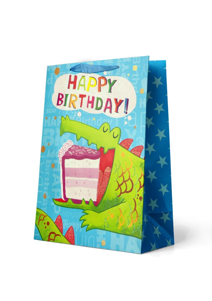 Gift Bag Large Happy BirthdayCrocodile Eating Cake