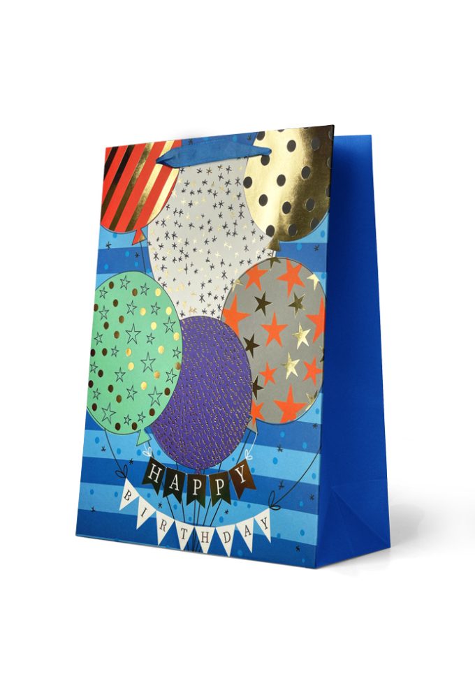 Gift Bag Large Patterned Balloons on Blue