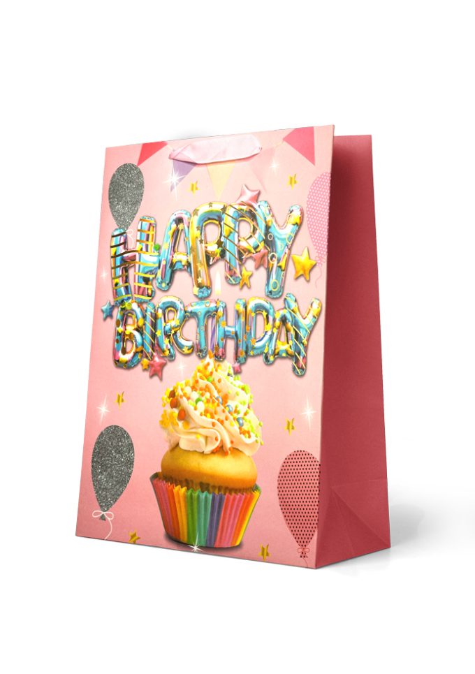 Gift Bag Large Happy Birthday Decorated cupcake on