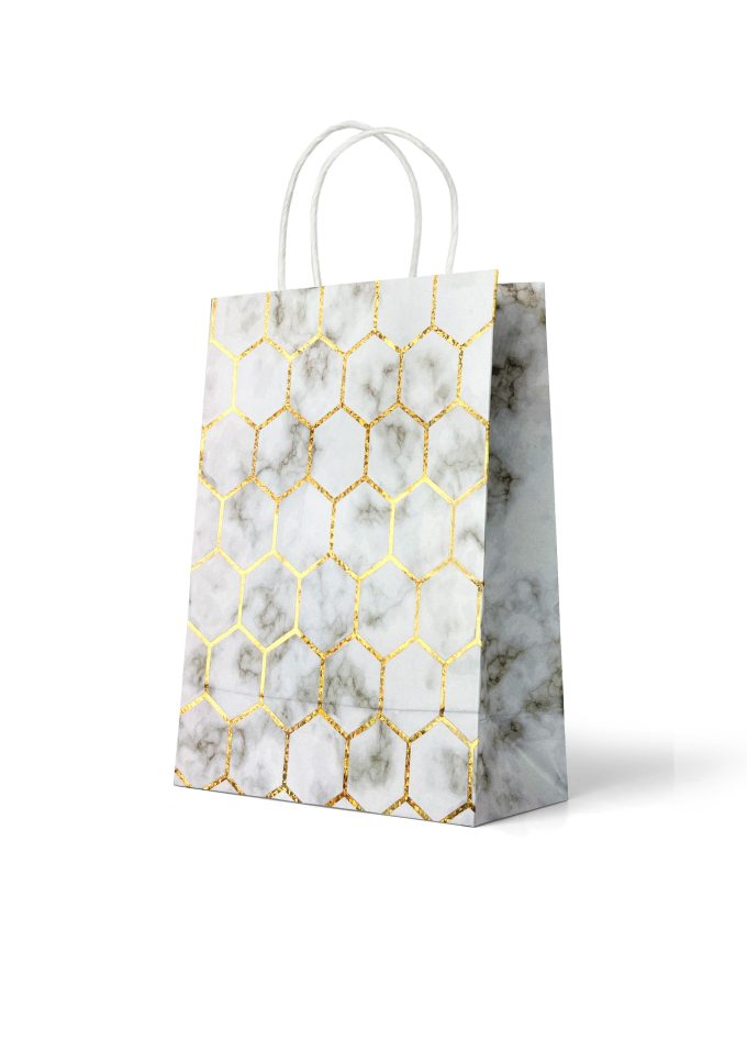 B241M Kraft Bag Small Foiled Gold Geometric Pattern
