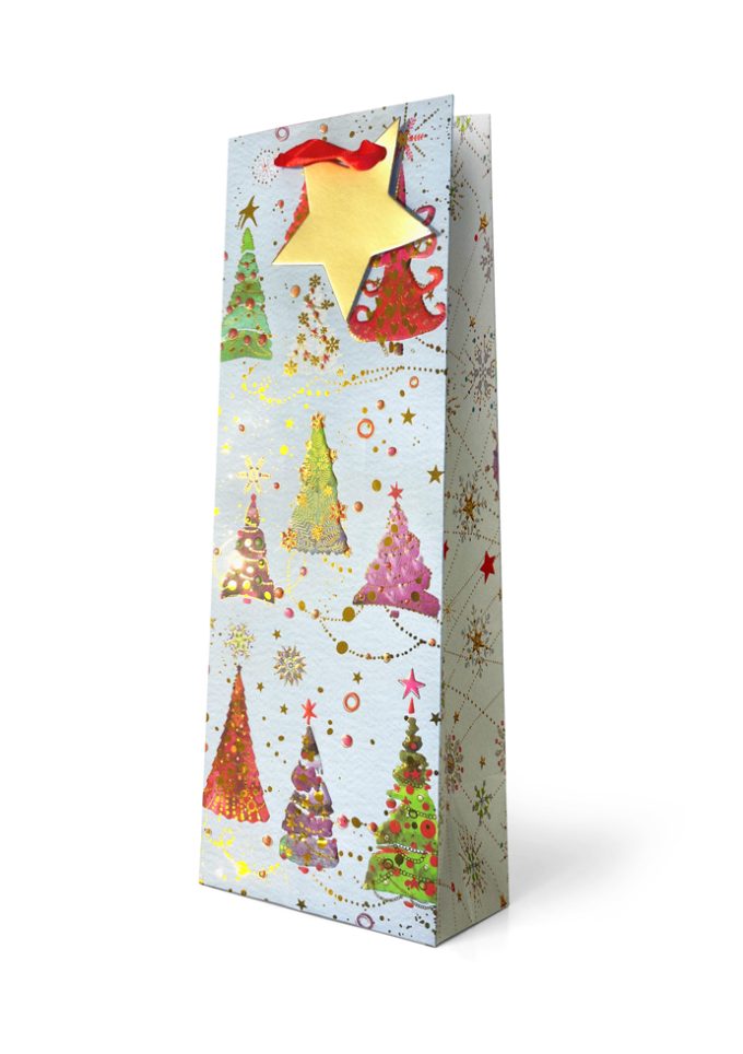B267B Bottle Bag Embossed and Foiled Christmas Trees