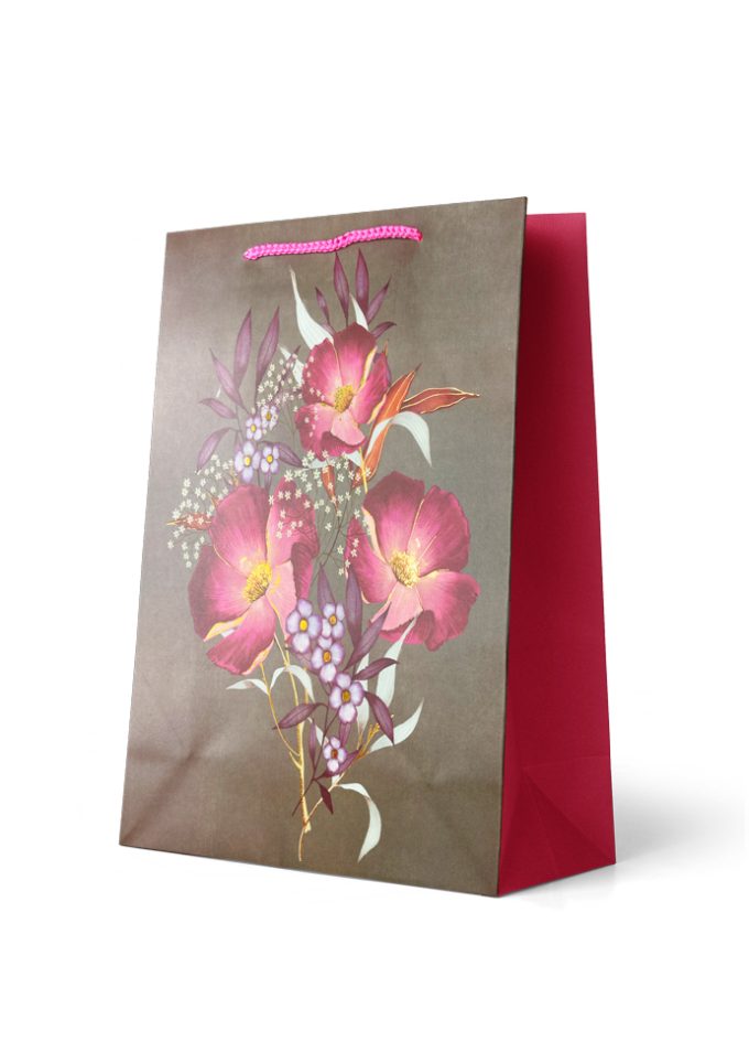 Gift Bag Large Purple Flowers with Glitter