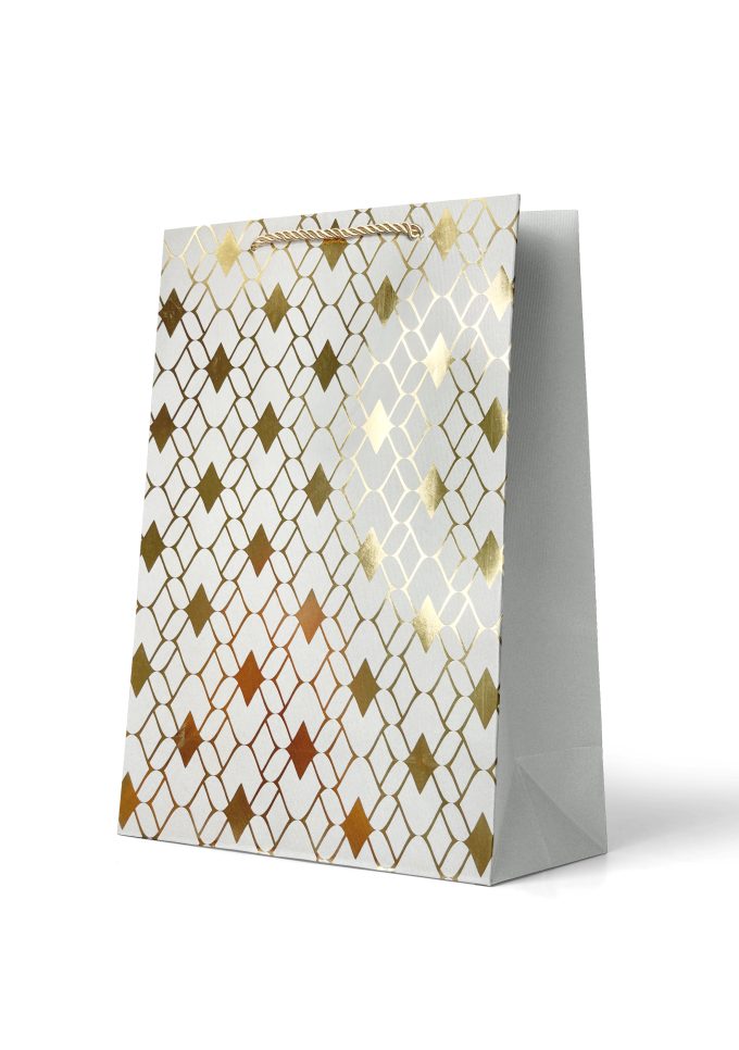Gift Bag Large Gold Foiled Diamond Pattern on Silv
