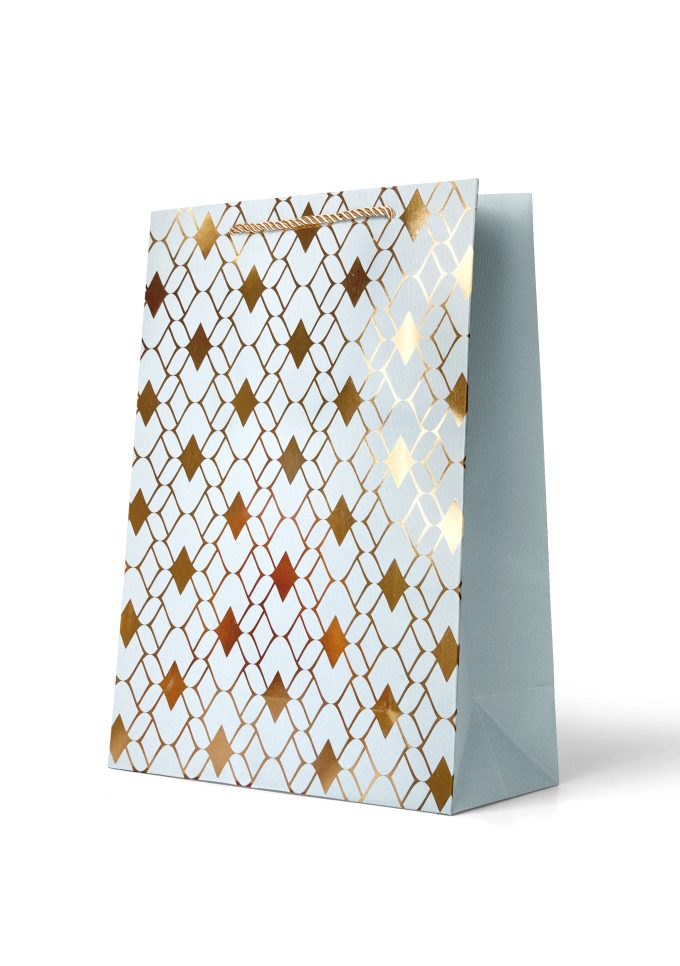 Gift Bag Large Gold Foiled Diamond Pattern on Blue