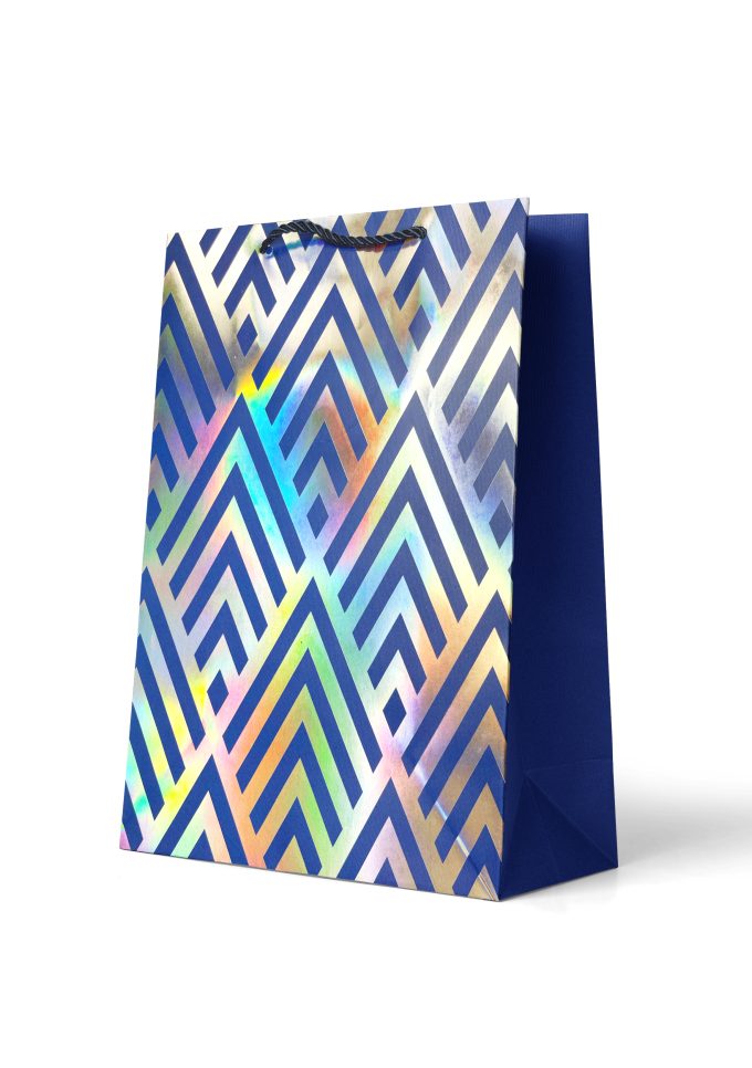 Gift Bag Large Foiled Silver Pattern on Navy