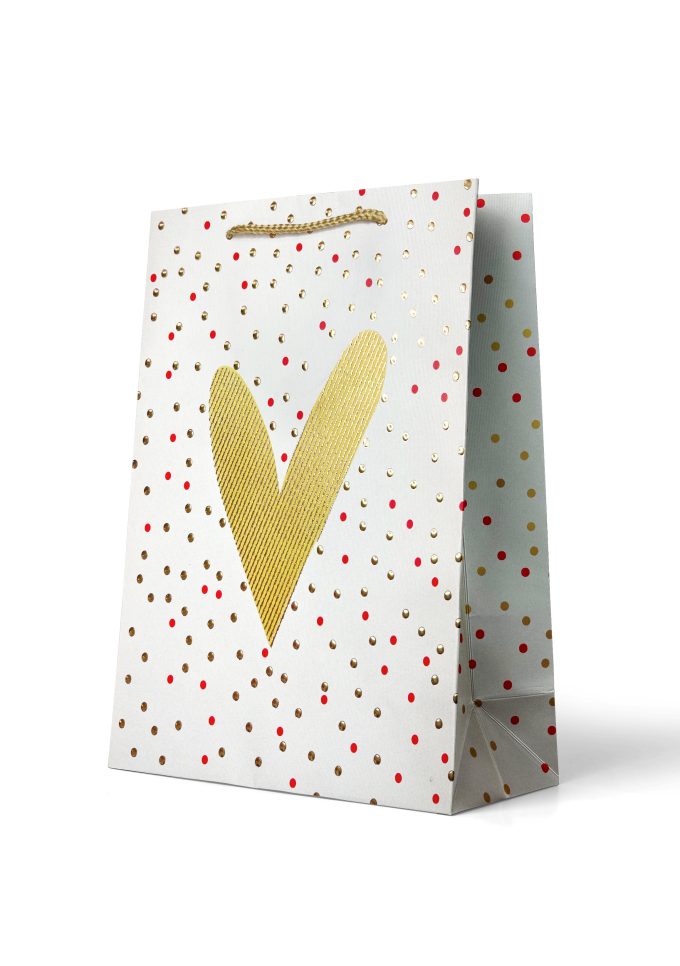 B507LP Gift Bag Large Embossed & Foiled Heart on White