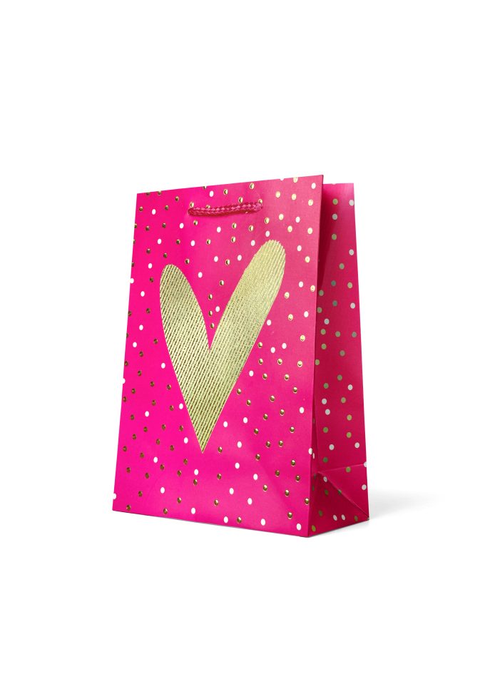 Gift Bag Medium Embossed & Foiled Heart on Pink