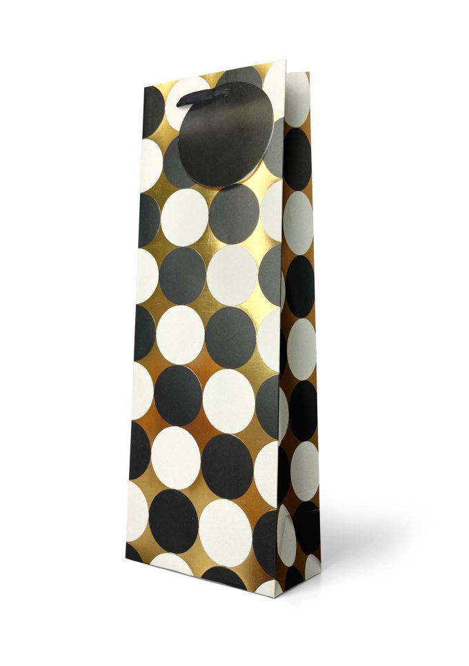 B523B Bottle Bag White & Black Spots on Foiled Gold