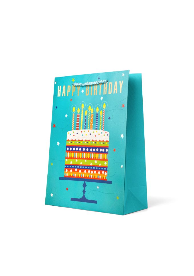 Gift Bag Medium HAPPY BIRTHDAY Glitter Cake on Aqu