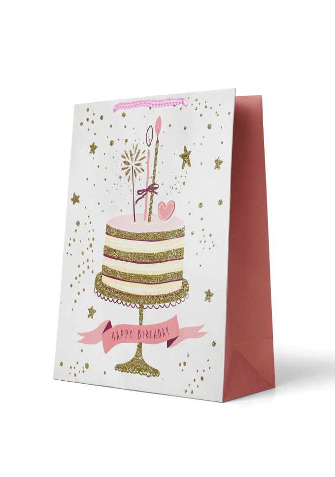 Gift Bag Large Pink Cake with Candles & Glitter