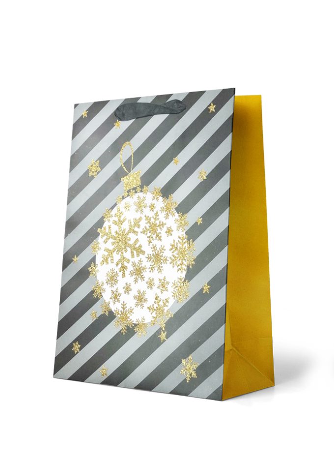 Gift Bag Large Gold Bauble with Black Stripes