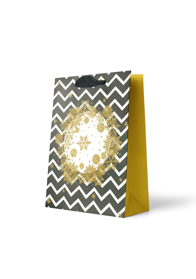 Gift Bag Medium Gold Bauble with Chevron