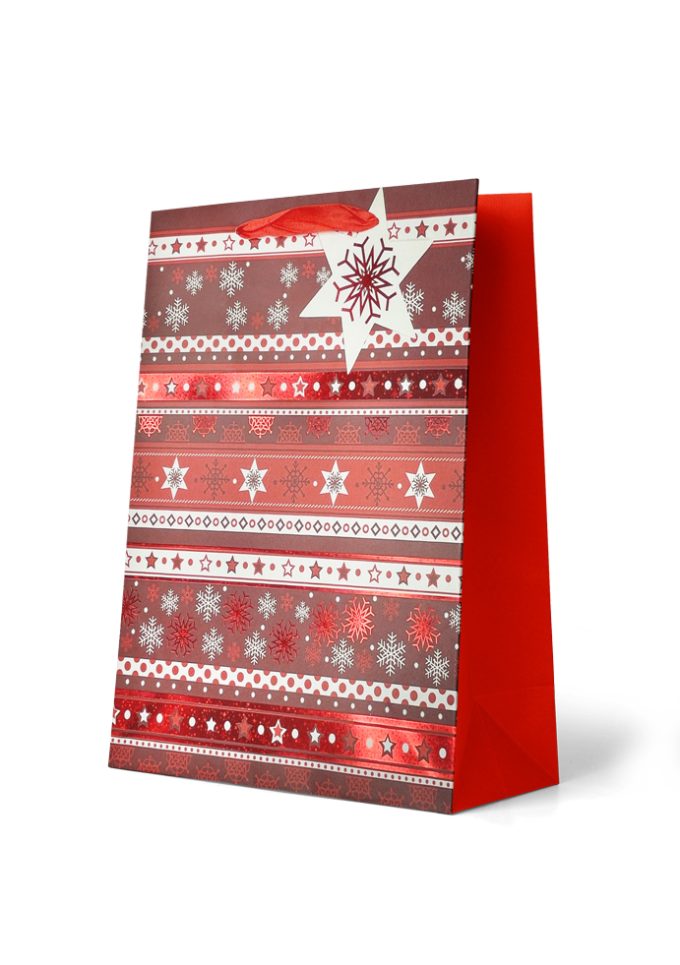 Gift Bag Large Stars and Snowflakes on Red