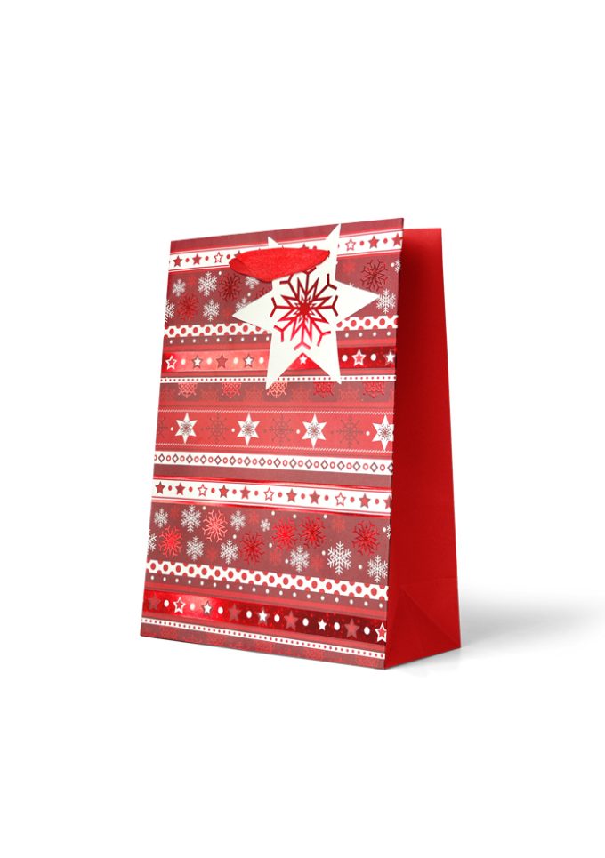 B604MX Gift Bag Medium Stars and Snowflakes on Red
