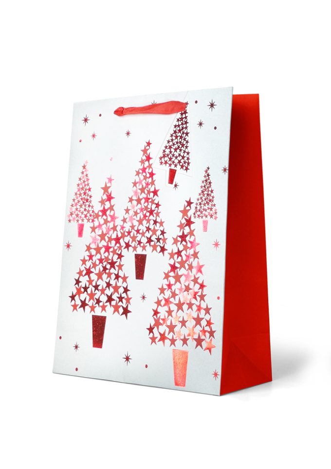 Gift Bag Large Red Star Christmas Trees