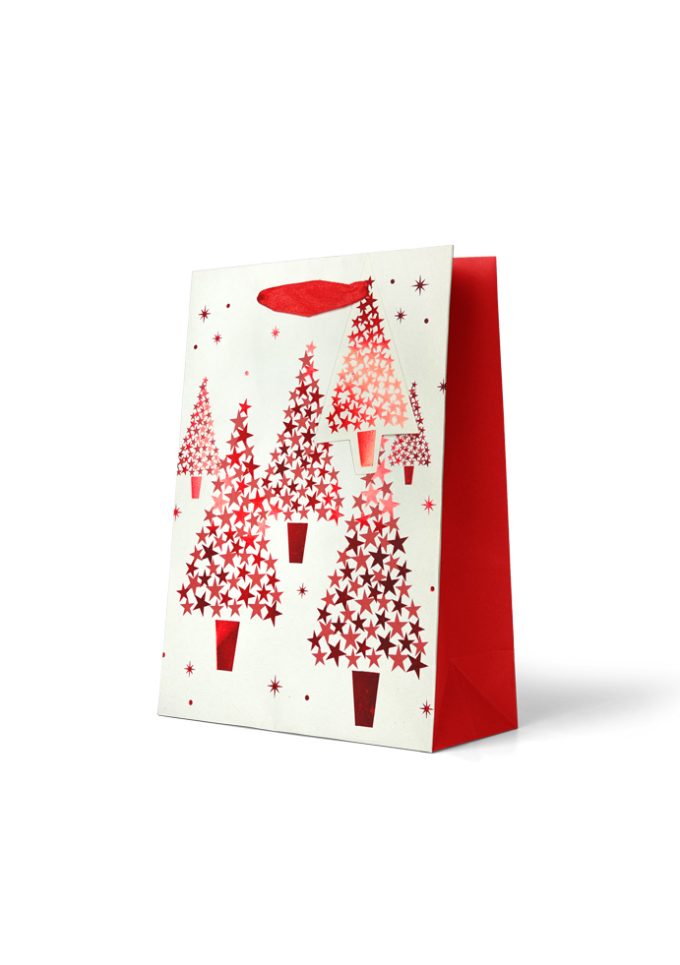 B606MX Gift Bag Medium Red Star Christmas Trees