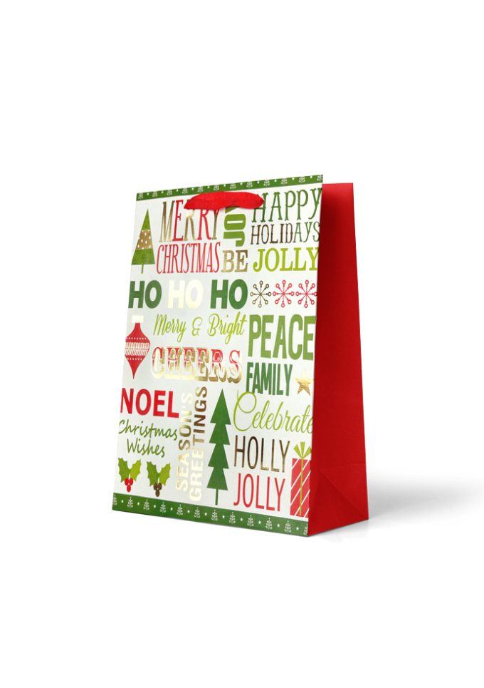 Gift Bag Medium Christmas Lettering in Green