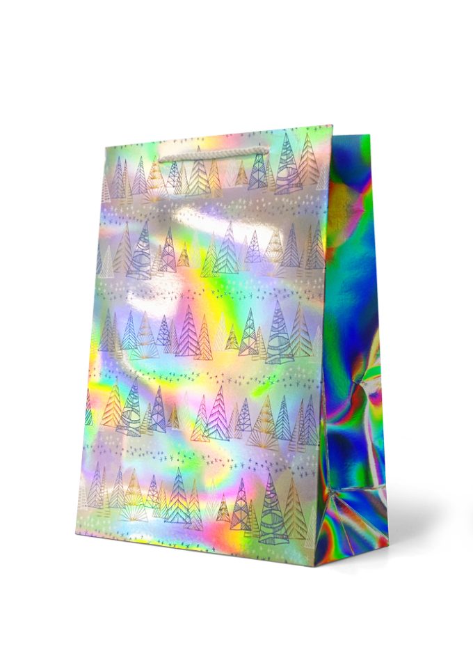 Gift Bag Large Holographic Christmas Trees