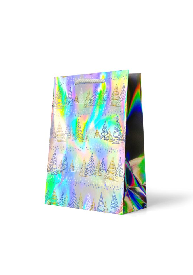 Gift Bag Medium Holographic Christmas Trees
