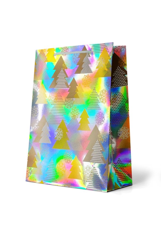 B642LX Gift Bag Large Christmas Trees on Holographic