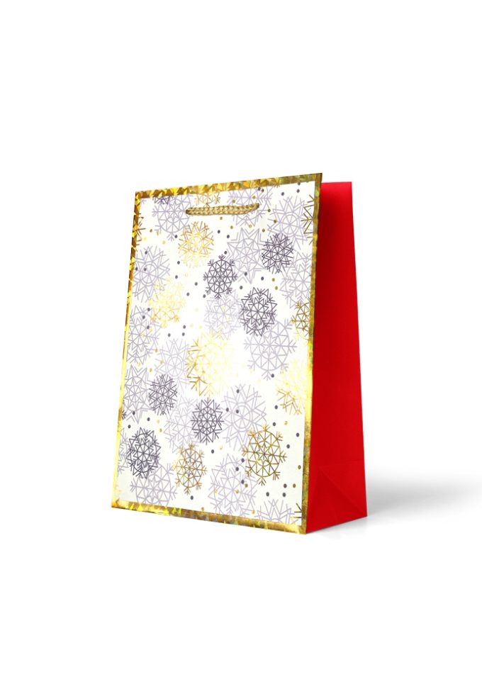 Gift Bag Medium Foiled Gold Snow Flakes