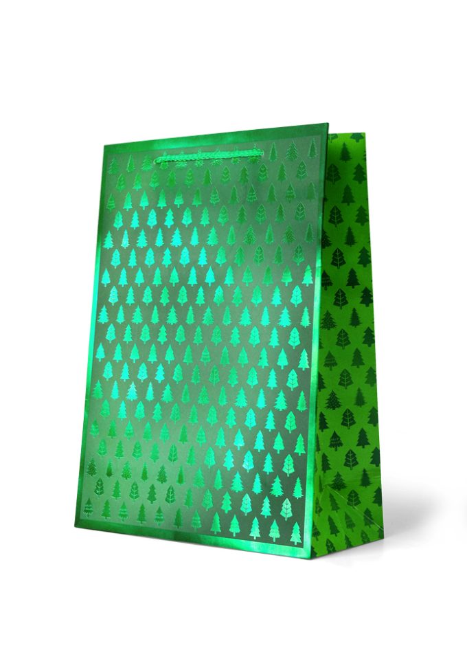 Gift Bag Large Green Foiled Christmas Trees