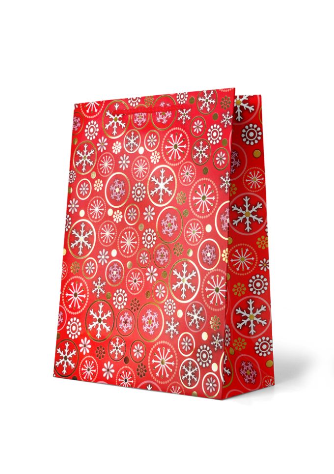 Gift Bag Large Snow Flake Pattern in Red