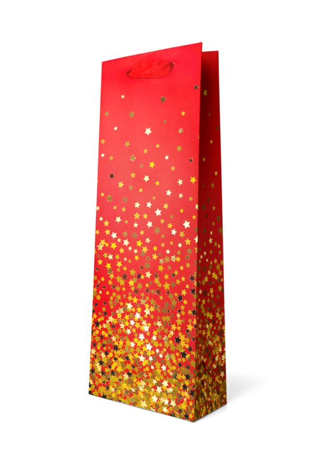 B677BX Bottle Bag Confetti Stars on Red