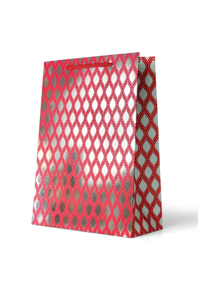 Gift Bag Large Foiled Silver and Red Diamond Patte