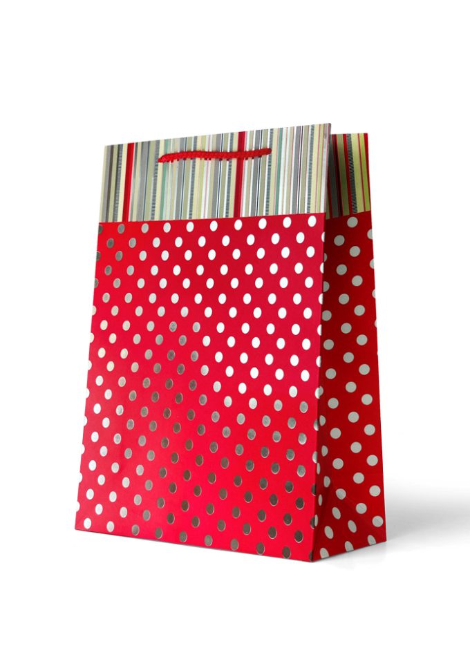 Gift Bag Large Silver Spots on Red