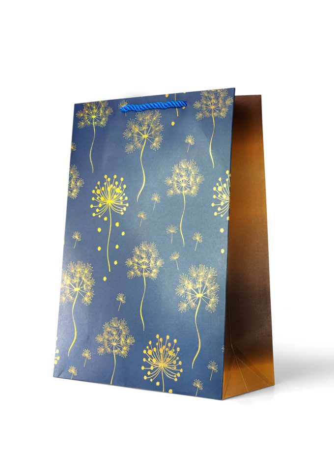 Gift Bag Large Gold Dandelions on Royal Blue