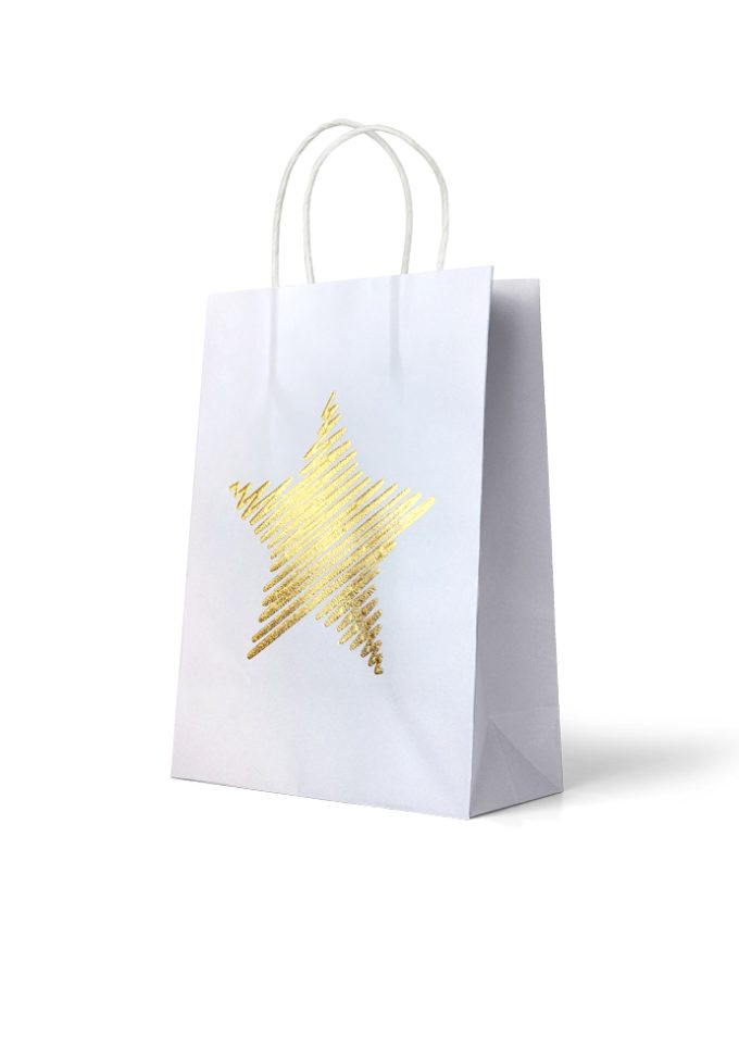 Gift Bag Medium Foiled Gold Scribble Star on White
