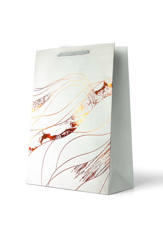Gift Bag Large Foiled Gold Wavy Lines on White