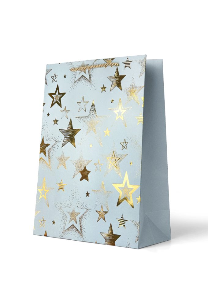 Gift Bag Large Foiled Gold Stars on Blue
