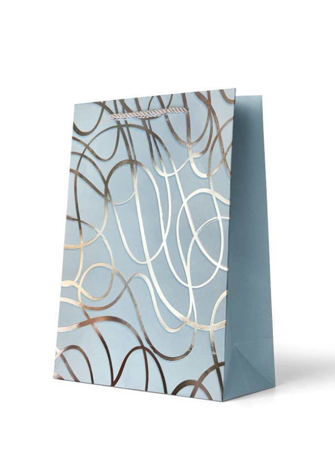 Gift Bag Large Foiled Silver Lines on Blue