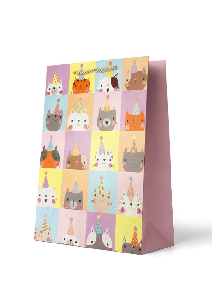 B796L Gift Bag Large Cats in Party Hats