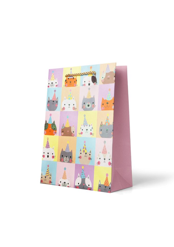 Gift Bag Medium Pastel Cats in Party Hats