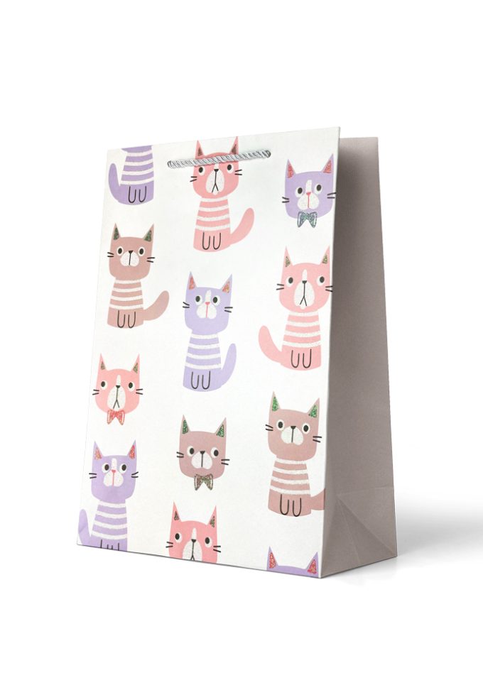 B797L Gift Bag Large Cats on white