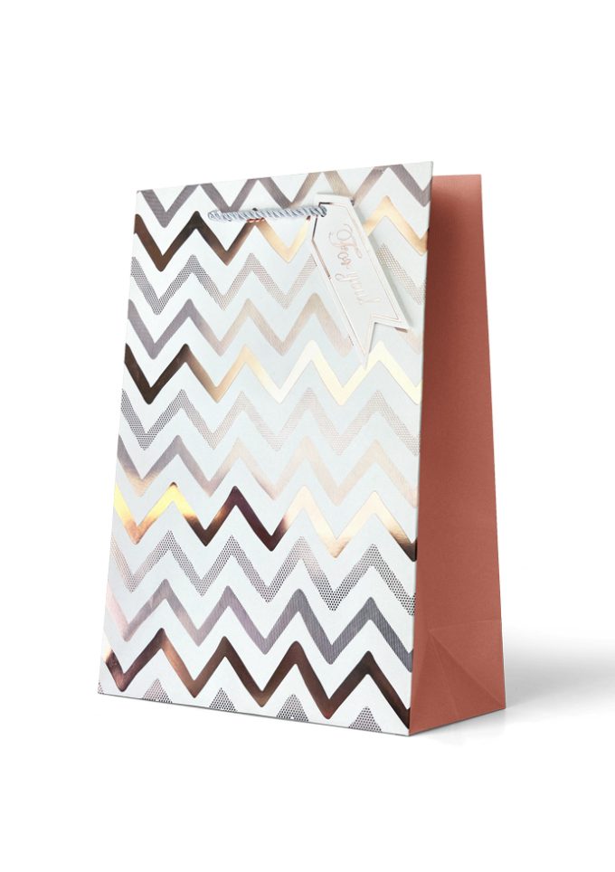 Gift Bag Large Foiled Gold and Silver Wavy Lines o