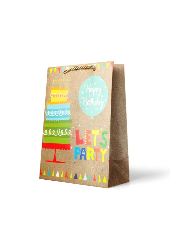 Gift Bag Medium Happy Birthday Let's Party Cake an