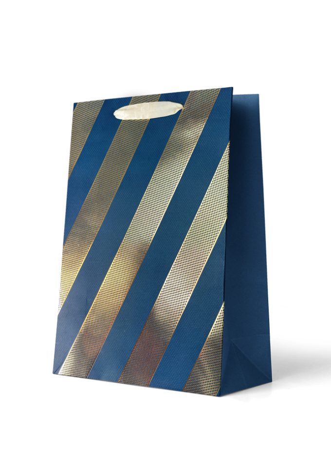 Gift Bag Large Foiled Gold Stripes on Blue