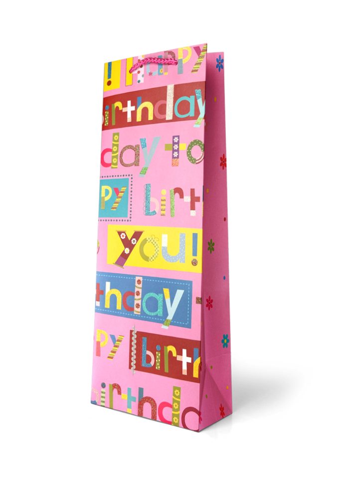 B849B Gift Bag Bottle Happy Birthday To You Pattern on P