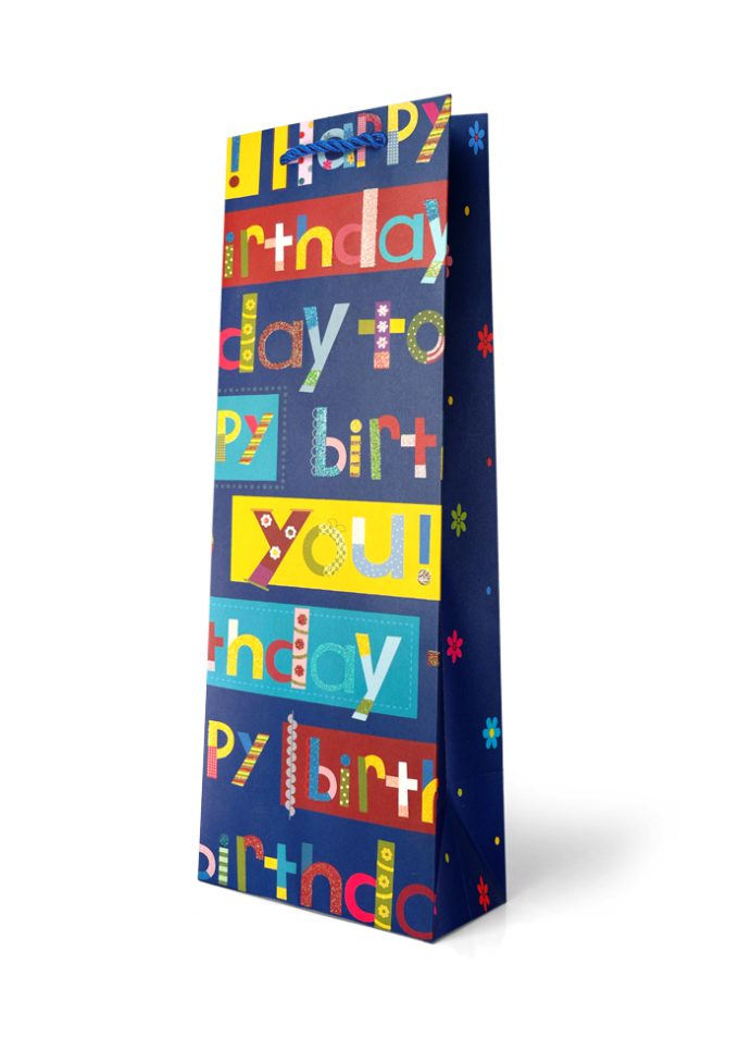 B850B Gift Bag Bottle Happy Birthday To You on Blue